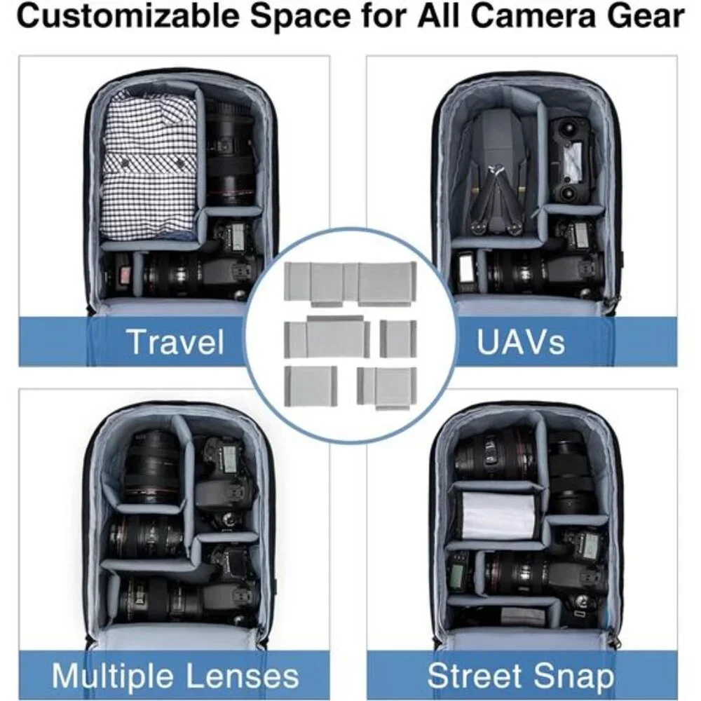 Unisex Camera Bag Backpack Waterproof with Rain Cover Tripod Holder